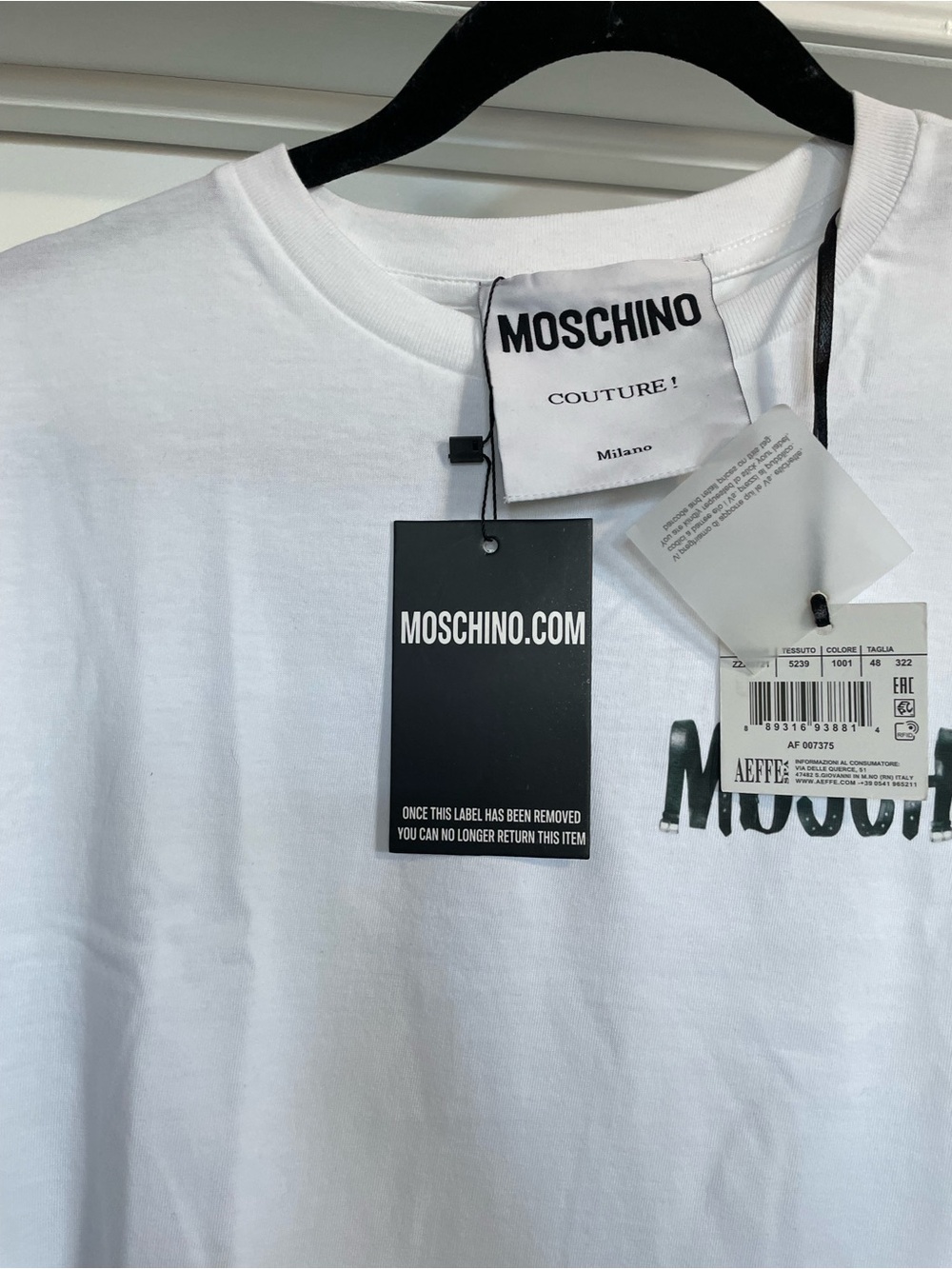 NWT Moschino Couture Belt Logo Graphic T-Shirt White - Size 48 / US M